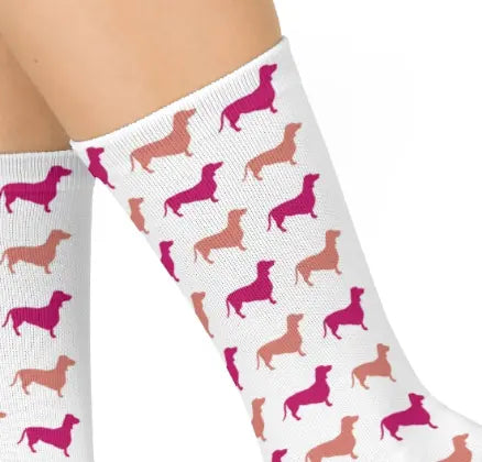 Dachshund Socks, Preppy Pink Blush Silhouette Atlas Wanderlust
