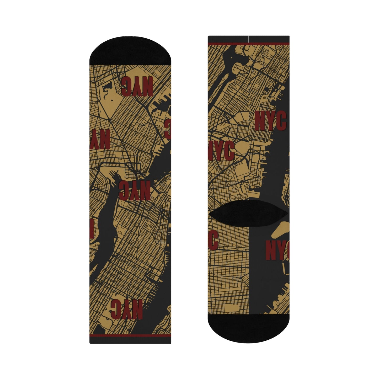 NYC Socks Gold Map Times Square Unisex Adult Stretchy Atlas Wanderlust