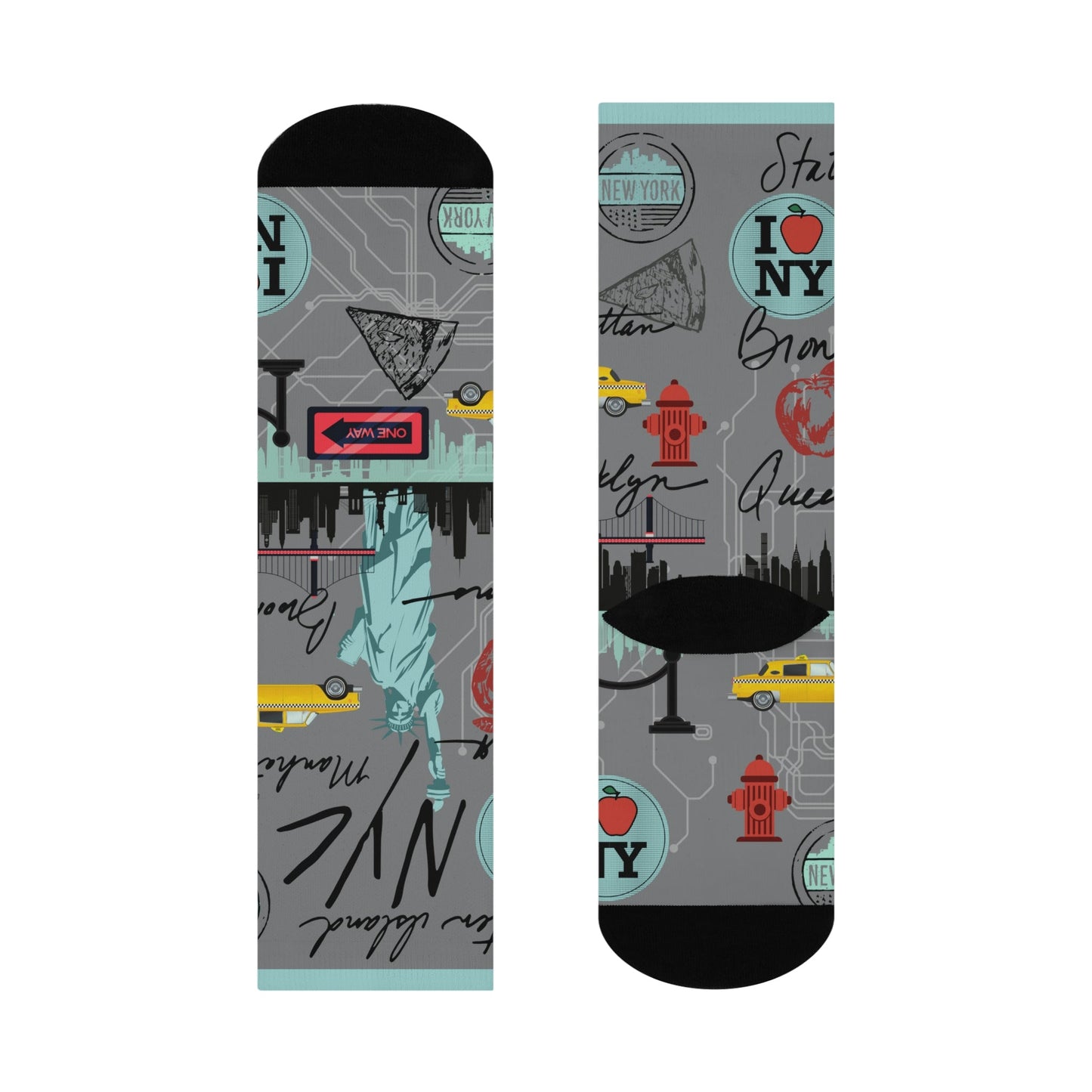 NYC Socks Aqua Map Lady Liberty Unisex Adult Stretchy Atlas Wanderlust