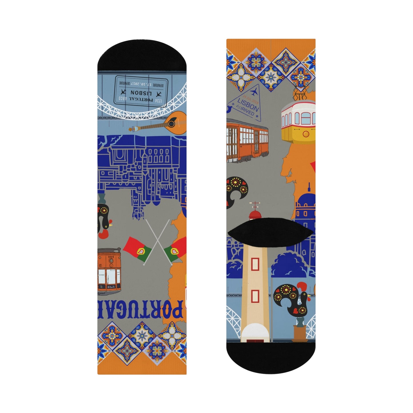 Portugal Socks – Lisboa Lisbon Travel Crew Socks Inspired by Culture & Coast Atlas Wanderlust