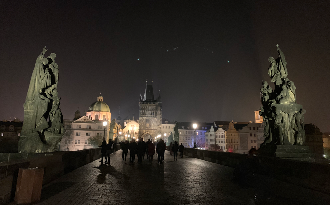 night view of prague castle from Charles Bridge