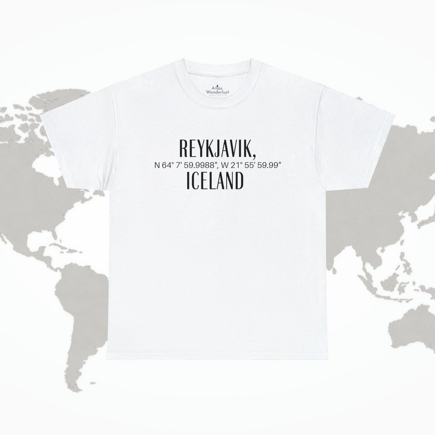 Reykjavik Iceland Coordinates T-Shirt, Modern Travel Tee Atlas Wanderlust