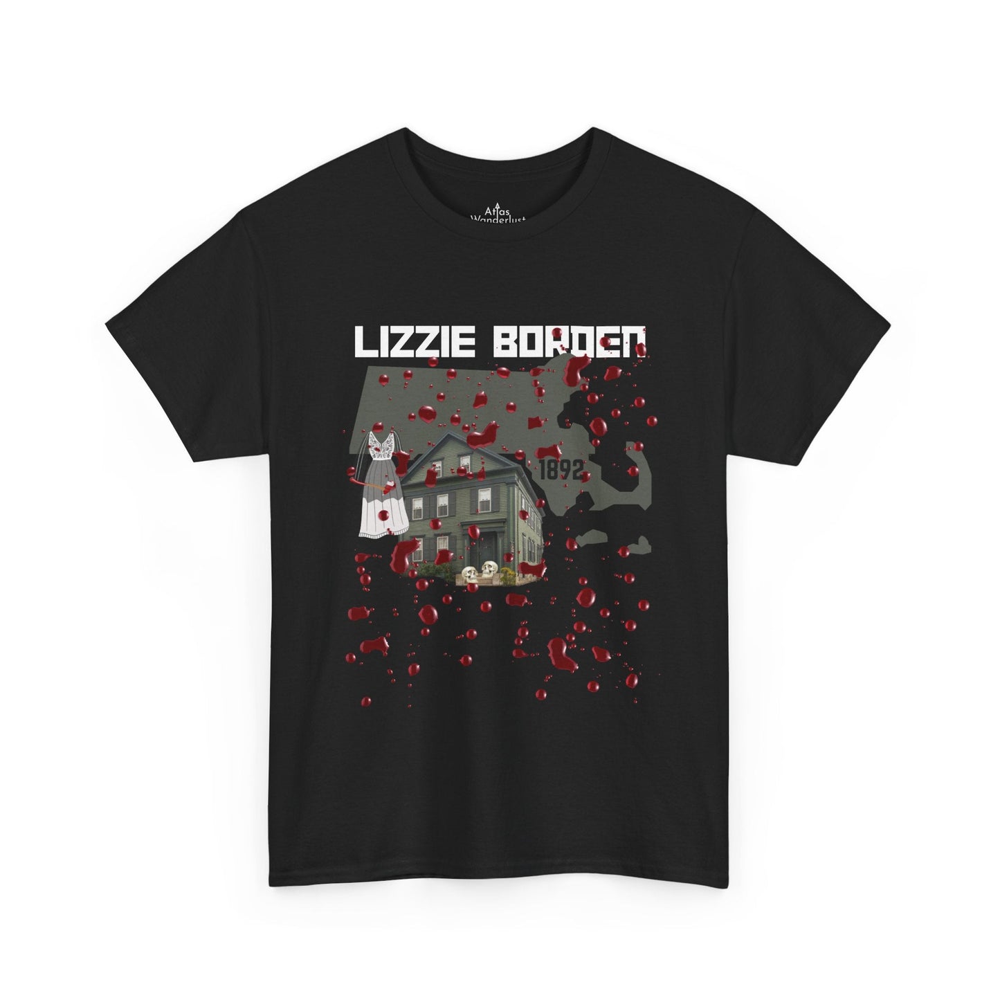 Lizzy Borden Unisex Heavy Cotton T-Shirt Borden House Axe Design Atlas Wanderlust