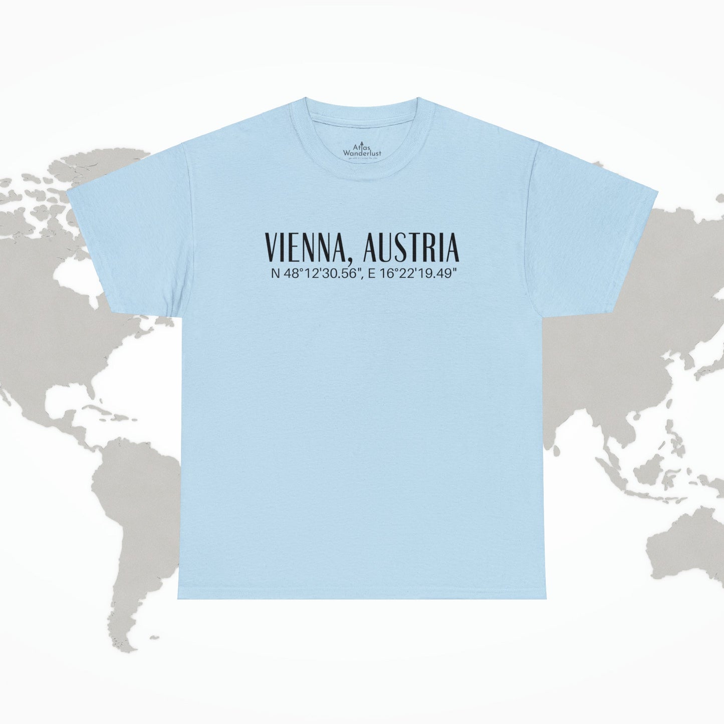 Vienna, Austria Coordinates T-Shirt, Modern Travel Tee Atlas Wanderlust
