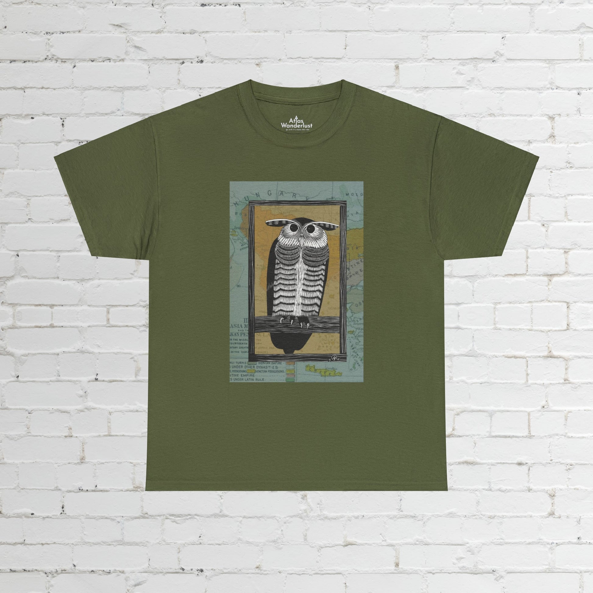 Owl Steampunk T-Shirt, Retro Owl Tee Atlas Wanderlust