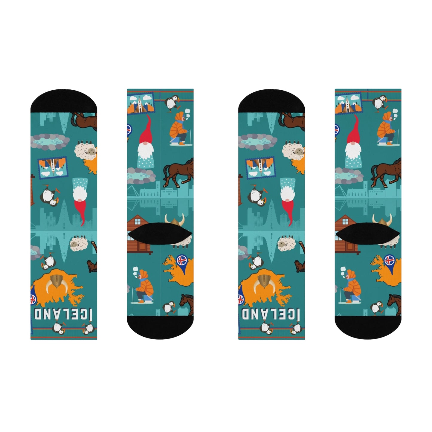 Iceland Crew Socks Puffins Unisex Adult Stretchy Mid Calf Original Atlas Wanderlust