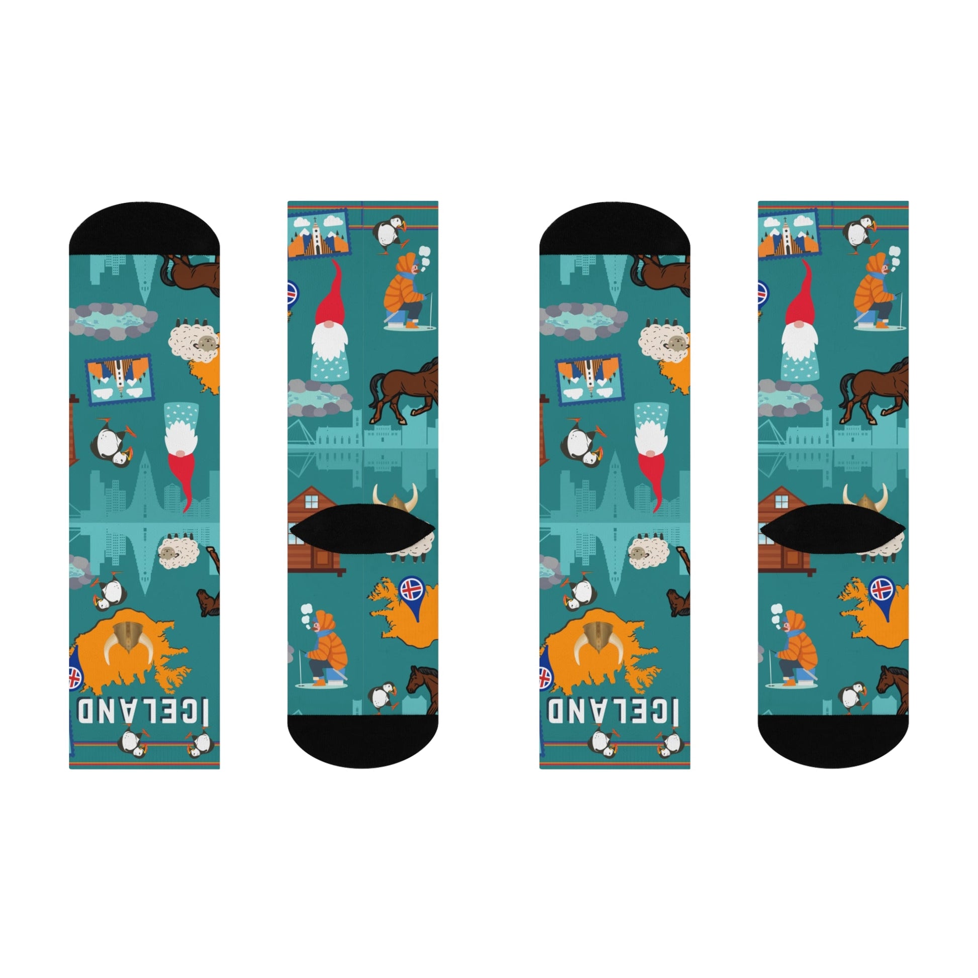 Iceland Crew Socks Puffins Unisex Adult Stretchy Mid Calf Original Atlas Wanderlust
