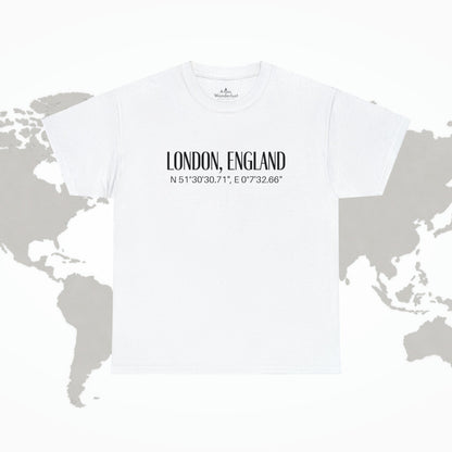 London England Coordinates T-Shirt, Modern Angophile Tee Atlas Wanderlust