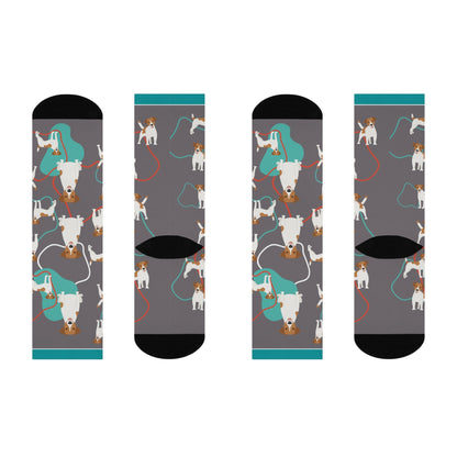 Jack Russel Terrier Crew Socks! Unisex Mid Calf Crew Colorful Trendy Stretchy Atlas Wanderlust