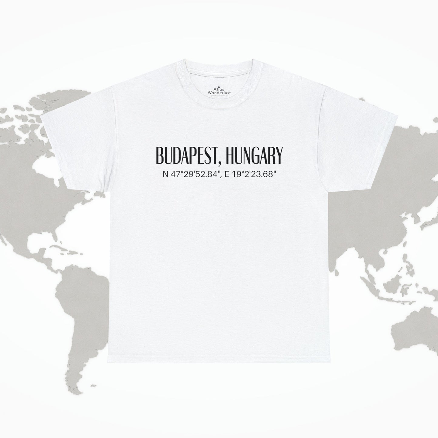 Budapest Hungary Coordinates T-Shirt, Modern Travel Tee Atlas Wanderlust