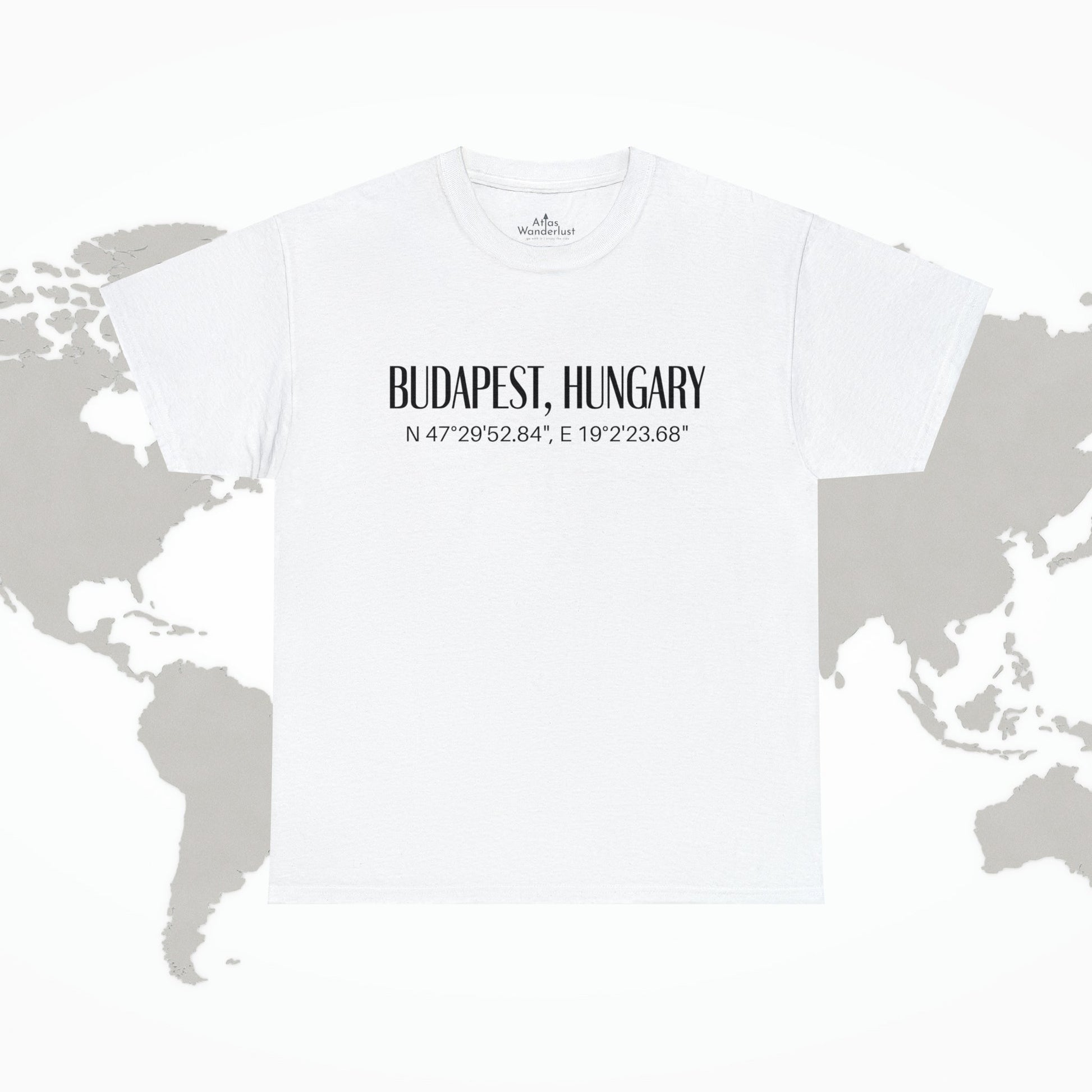 Budapest Hungary Coordinates T-Shirt, Modern Travel Tee Atlas Wanderlust