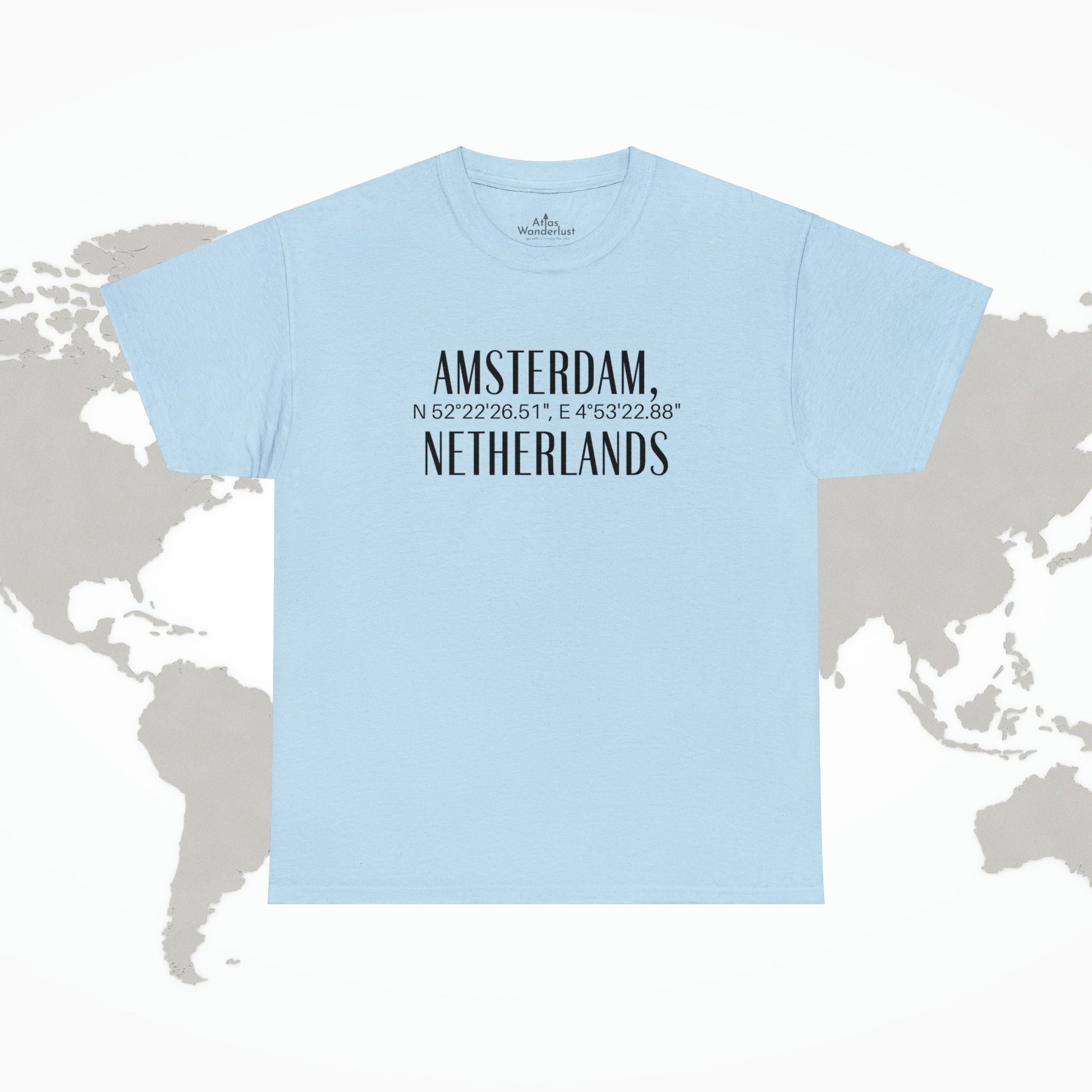 Amsterdam Netherlands Coordinates T-Shirt, Modern Holland Tee Atlas Wanderlust