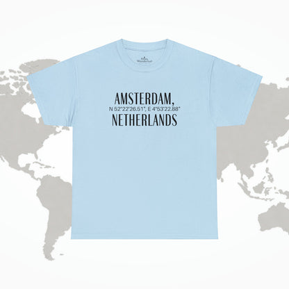 Amsterdam Netherlands Coordinates T-Shirt, Modern Holland Tee Atlas Wanderlust