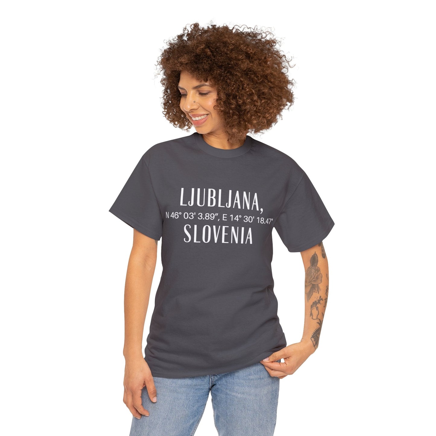 Ljubjana Slovenia Coordinates Tee, Modern Travel Tee Atlas Wanderlust