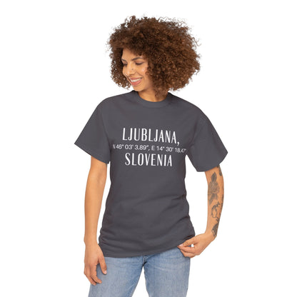 Ljubjana Slovenia Coordinates Tee, Modern Travel Tee Atlas Wanderlust