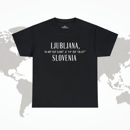 Ljubjana Slovenia Coordinates Tee, Modern Travel Tee Atlas Wanderlust