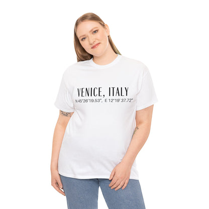 Venice Italy Coordinates T-Shirt, Modern Italian Tee Atlas Wanderlust