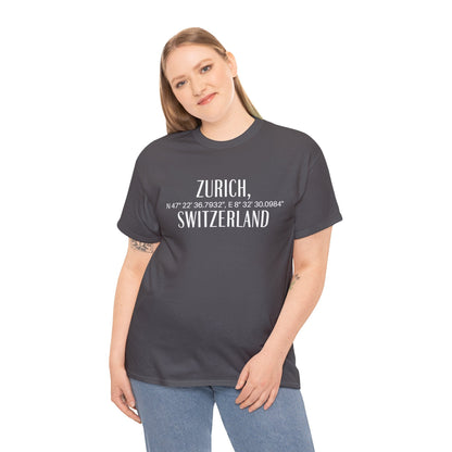 Zurich, Switzerland Coordinates T-Shirt, Modern Travel Tee Atlas Wanderlust