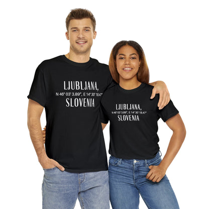 Ljubjana Slovenia Coordinates Tee, Modern Travel Tee Atlas Wanderlust