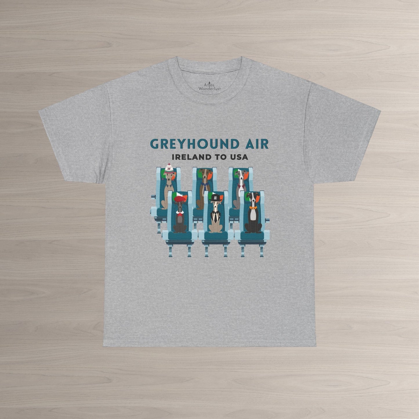 Greyhound Air Short Sleeve Shirt Ireland to USA Benefits Greyhound Rescue Atlas Wanderlust