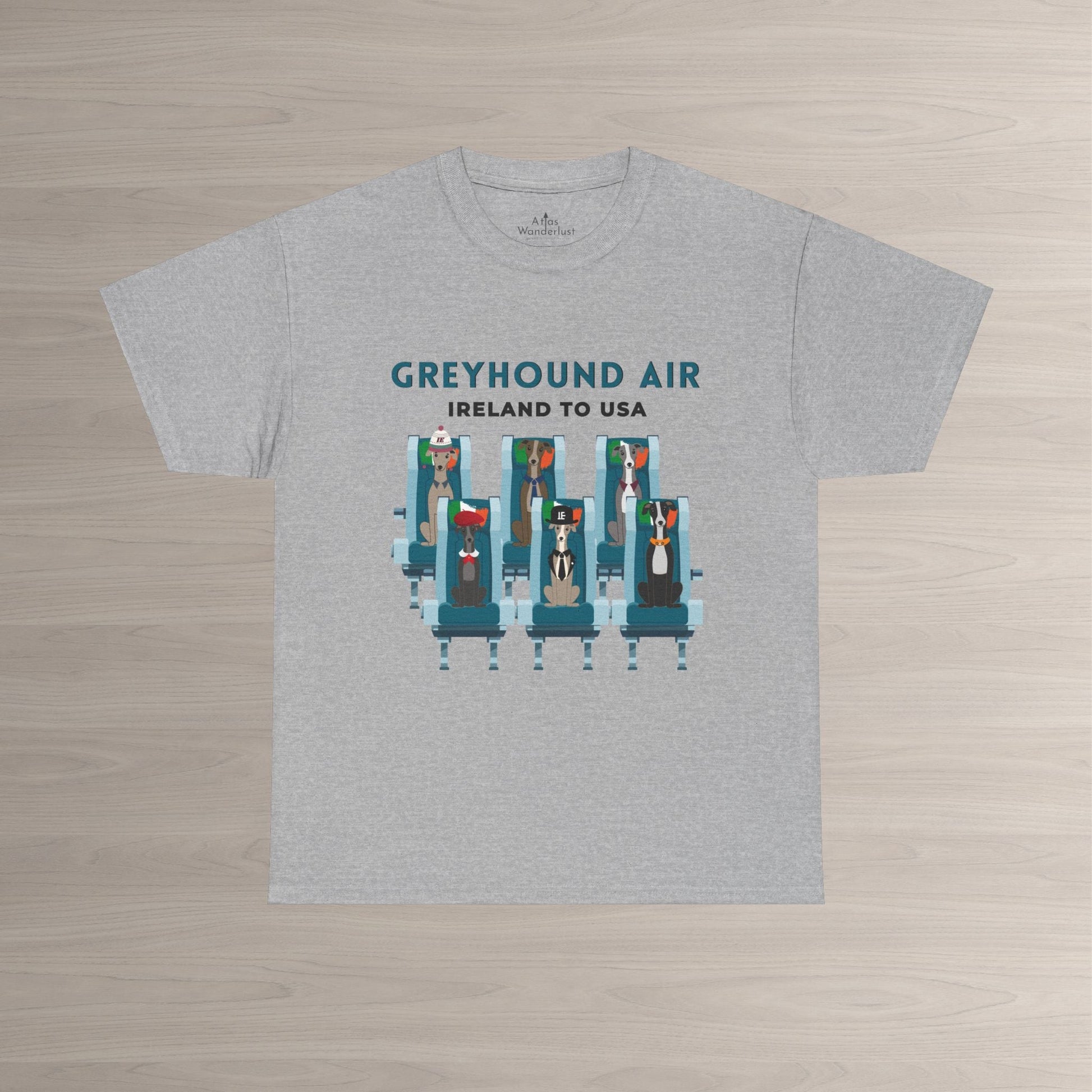 Greyhound Air Short Sleeve Shirt Ireland to USA Benefits Greyhound Rescue Atlas Wanderlust