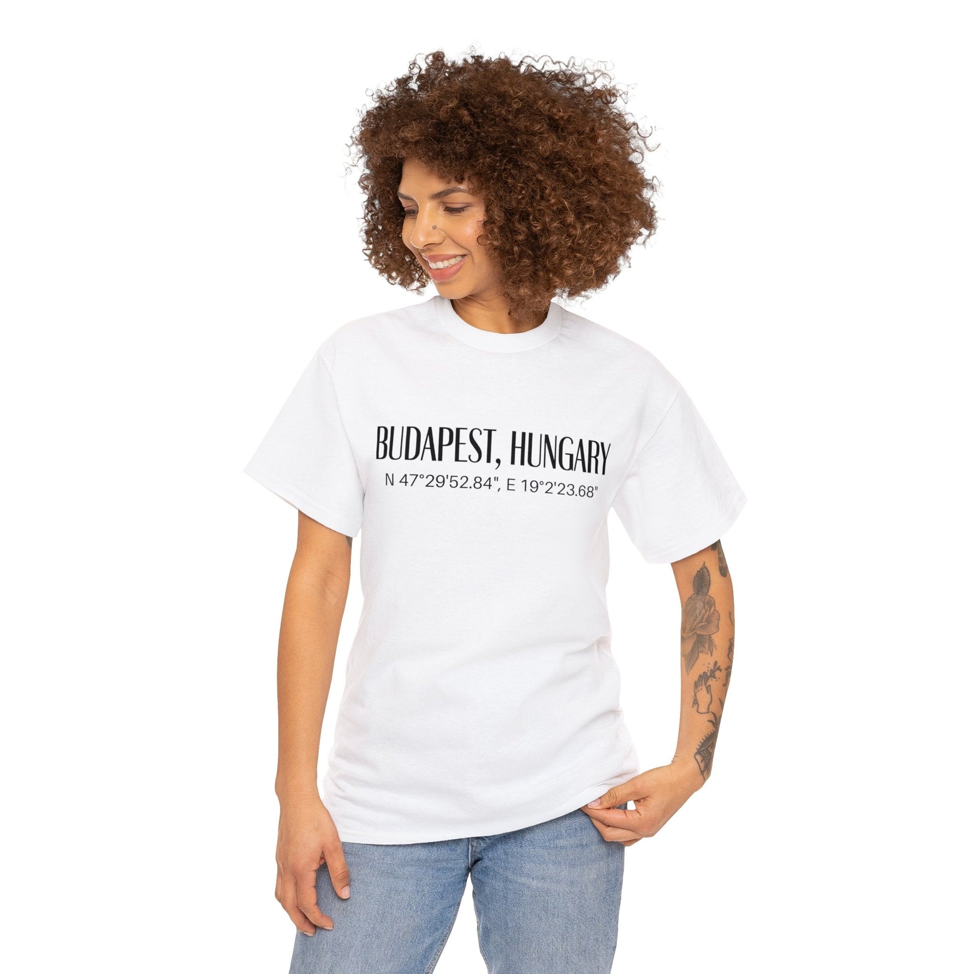Budapest Hungary Coordinates T-Shirt, Modern Travel Tee Atlas Wanderlust