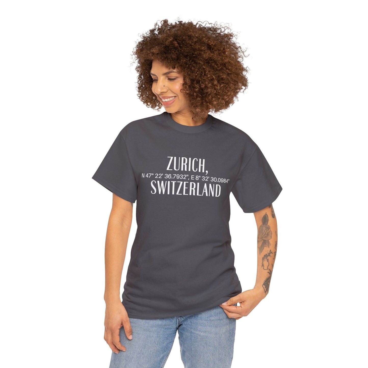 Zurich, Switzerland Coordinates T-Shirt, Modern Travel Tee Atlas Wanderlust