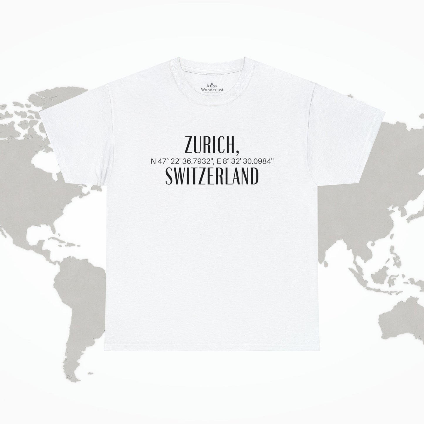 Zurich, Switzerland Coordinates T-Shirt, Modern Travel Tee Atlas Wanderlust