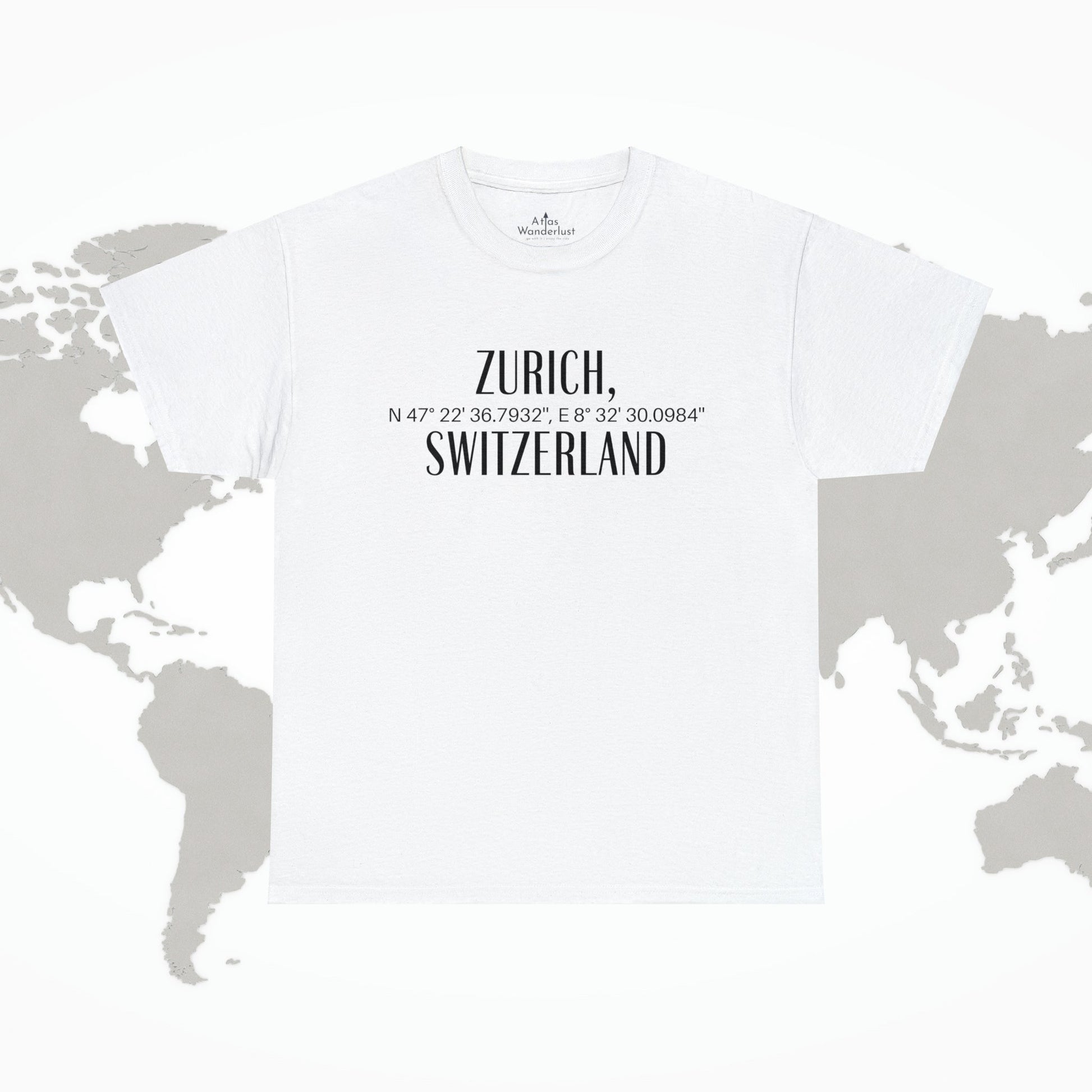 Zurich, Switzerland Coordinates T-Shirt, Modern Travel Tee Atlas Wanderlust