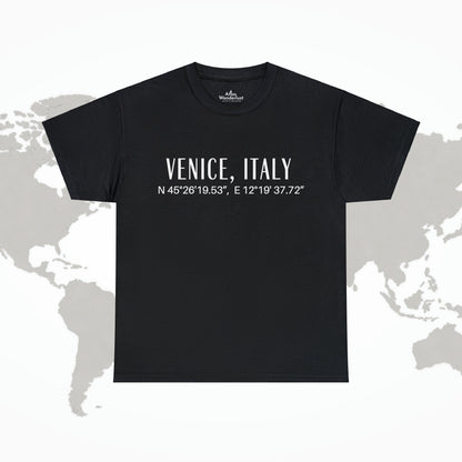 Venice Italy Coordinates T-Shirt, Modern Italian Tee Atlas Wanderlust