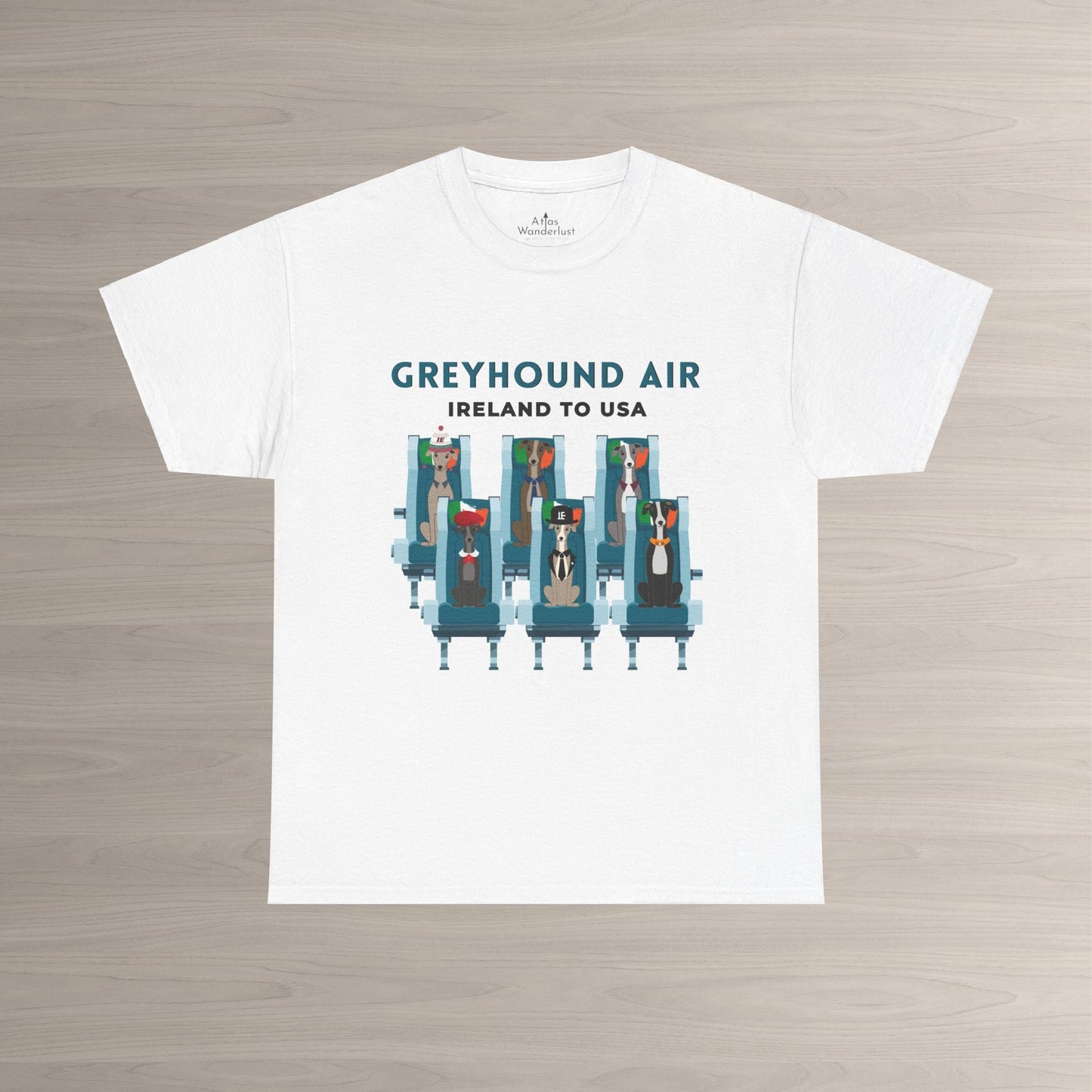 Greyhound Air Short Sleeve Shirt Ireland to USA Benefits Greyhound Rescue Atlas Wanderlust