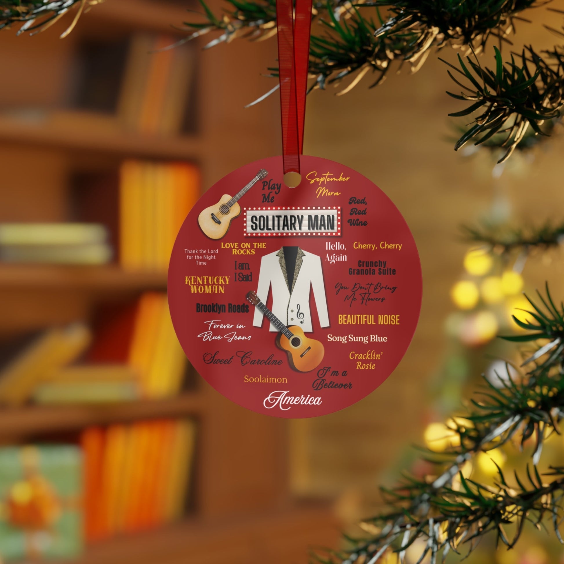 Solitary Man Ornament | Beaded Jacket Guitar Fan Gift | Tribute Keepsake Atlas Wanderlust