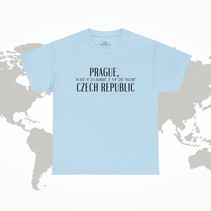 Prague Czech Republic Coordinates T-Shirt, Praha Tee Atlas Wanderlust