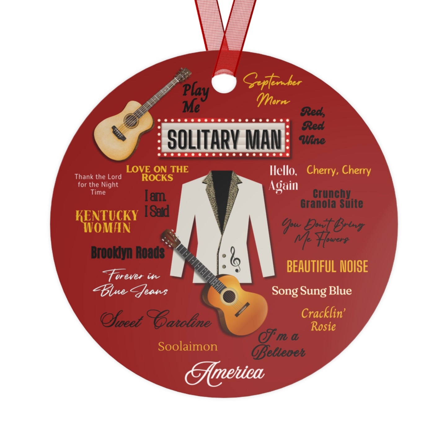 Solitary Man Ornament | Beaded Jacket Guitar Fan Gift | Tribute Keepsake Atlas Wanderlust