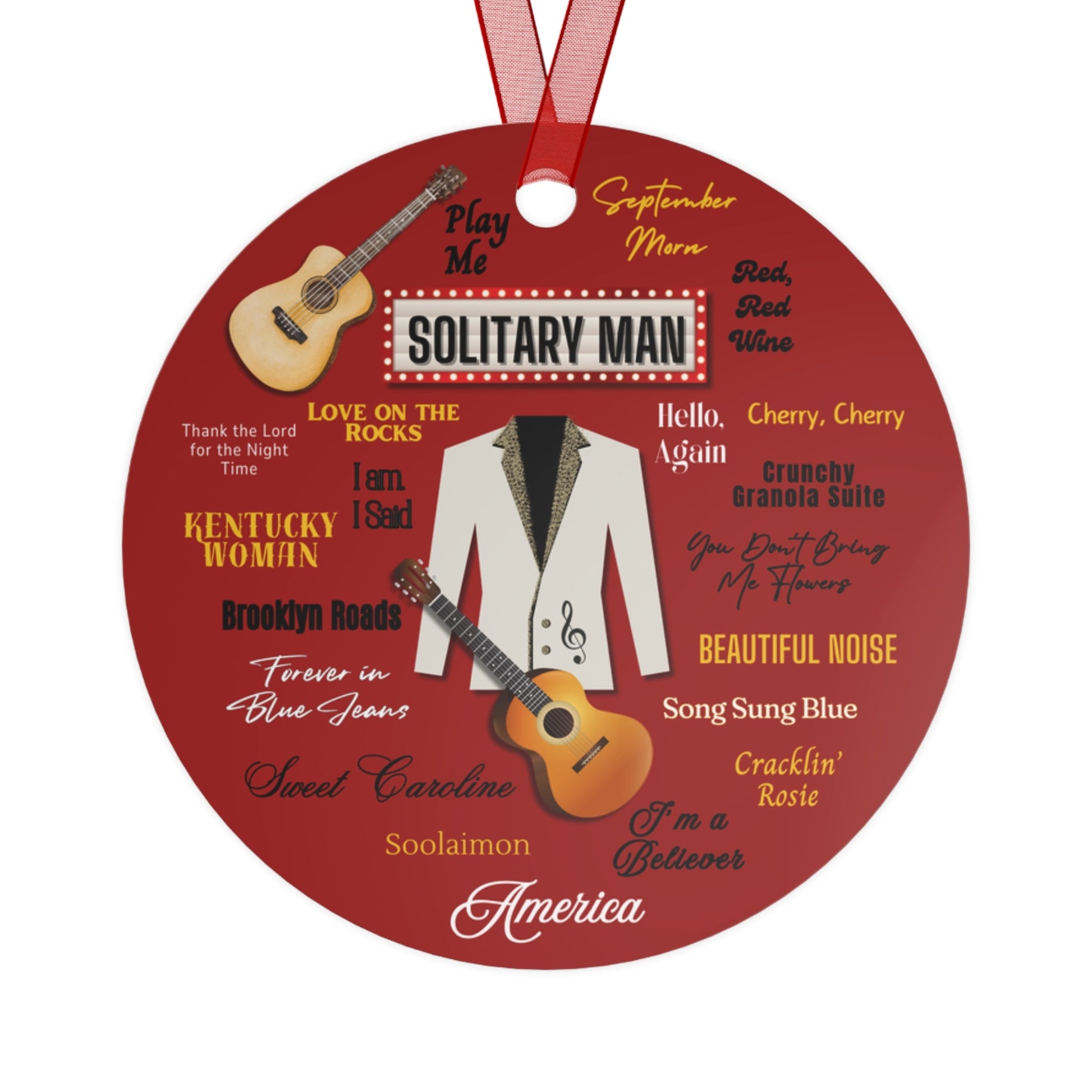 Solitary Man Ornament | Beaded Jacket Guitar Fan Gift | Tribute Keepsake Atlas Wanderlust