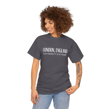 London England Coordinates T-Shirt, Modern Angophile Tee Atlas Wanderlust