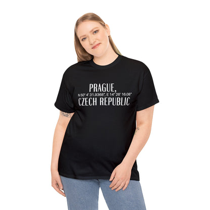Prague Czech Republic Coordinates T-Shirt, Praha Tee Atlas Wanderlust