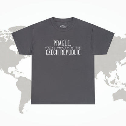 Prague Czech Republic Coordinates T-Shirt, Praha Tee Atlas Wanderlust