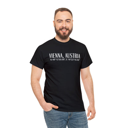 Vienna, Austria Coordinates T-Shirt, Modern Travel Tee Atlas Wanderlust
