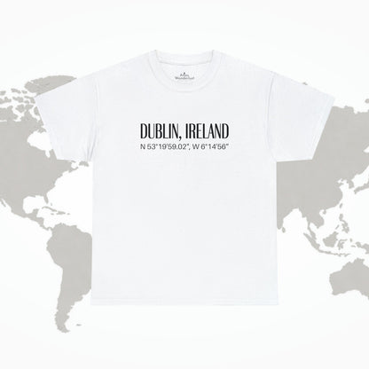Dublin Ireland Coordinates T-Shirt, Modern Irish Tee Atlas Wanderlust
