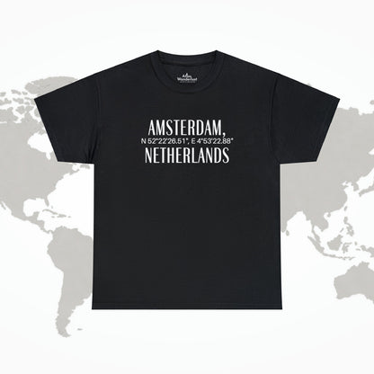 Amsterdam Netherlands Coordinates T-Shirt, Modern Holland Tee Atlas Wanderlust