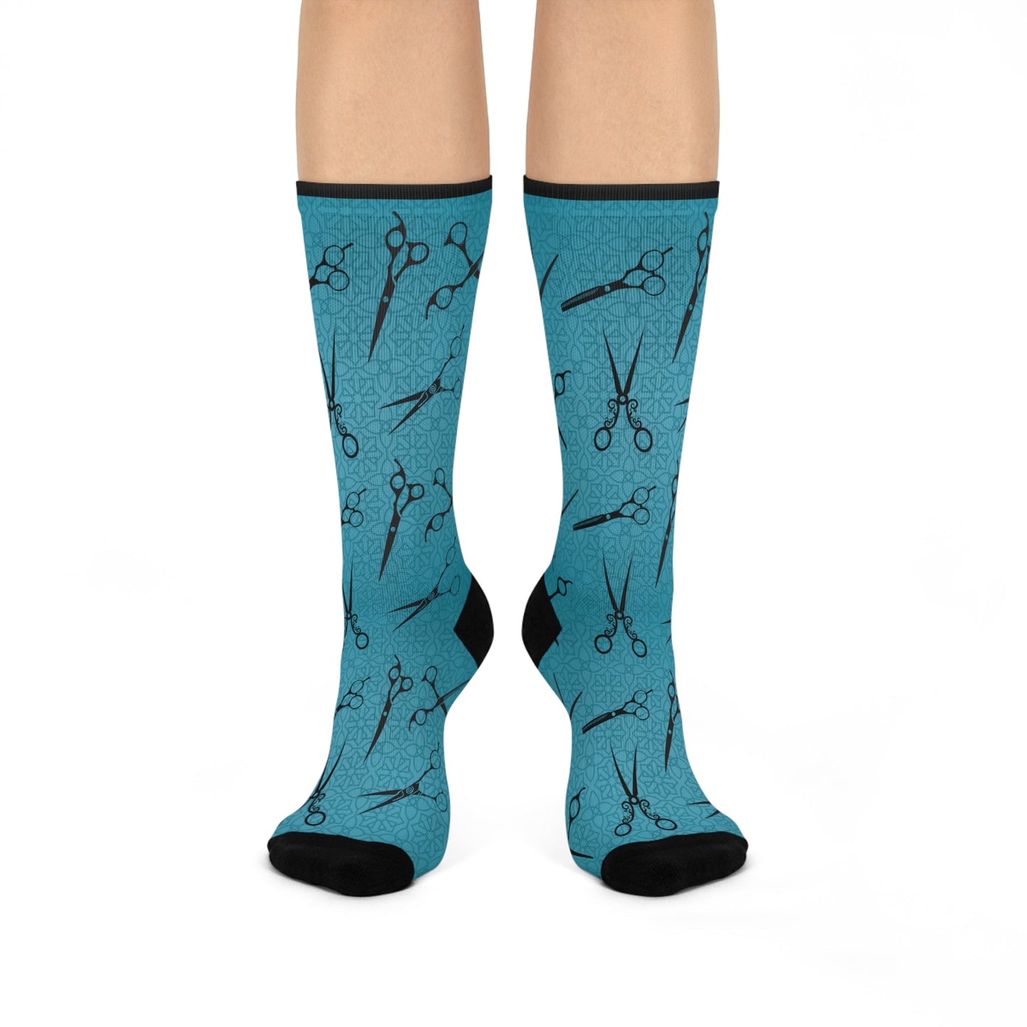 Hair Dresser Socks Unisex One Size Mid-Calf Crew Vintage Scissors Atlas Wanderlust