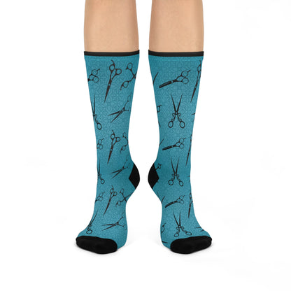 Hair Dresser Socks Unisex One Size Mid-Calf Crew Vintage Scissors Atlas Wanderlust