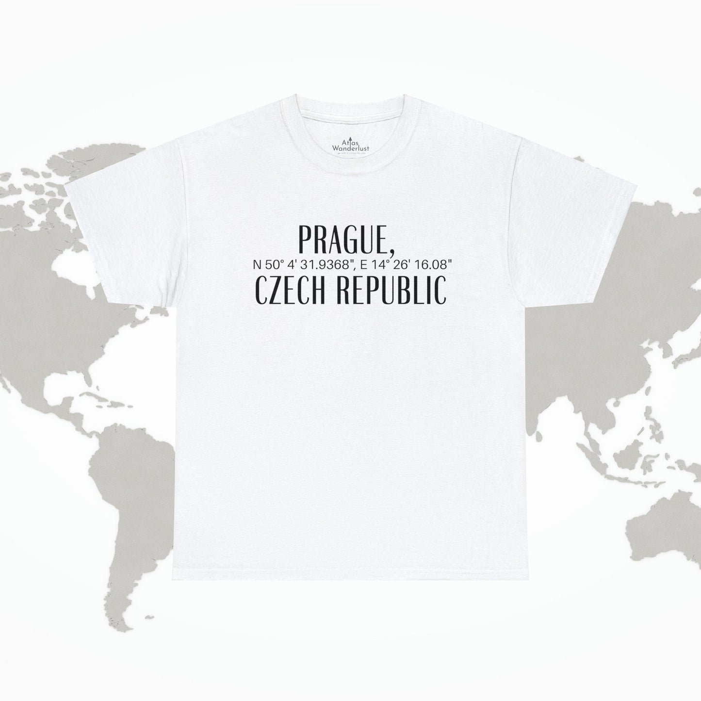 Prague Czech Republic Coordinates T-Shirt, Praha Tee Atlas Wanderlust