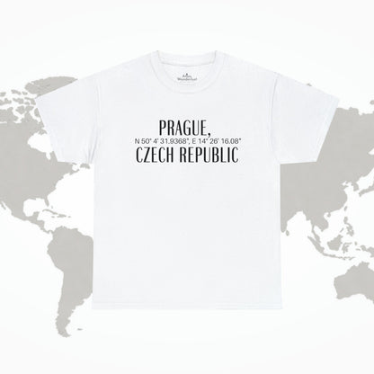 Prague Czech Republic Coordinates T-Shirt, Praha Tee Atlas Wanderlust