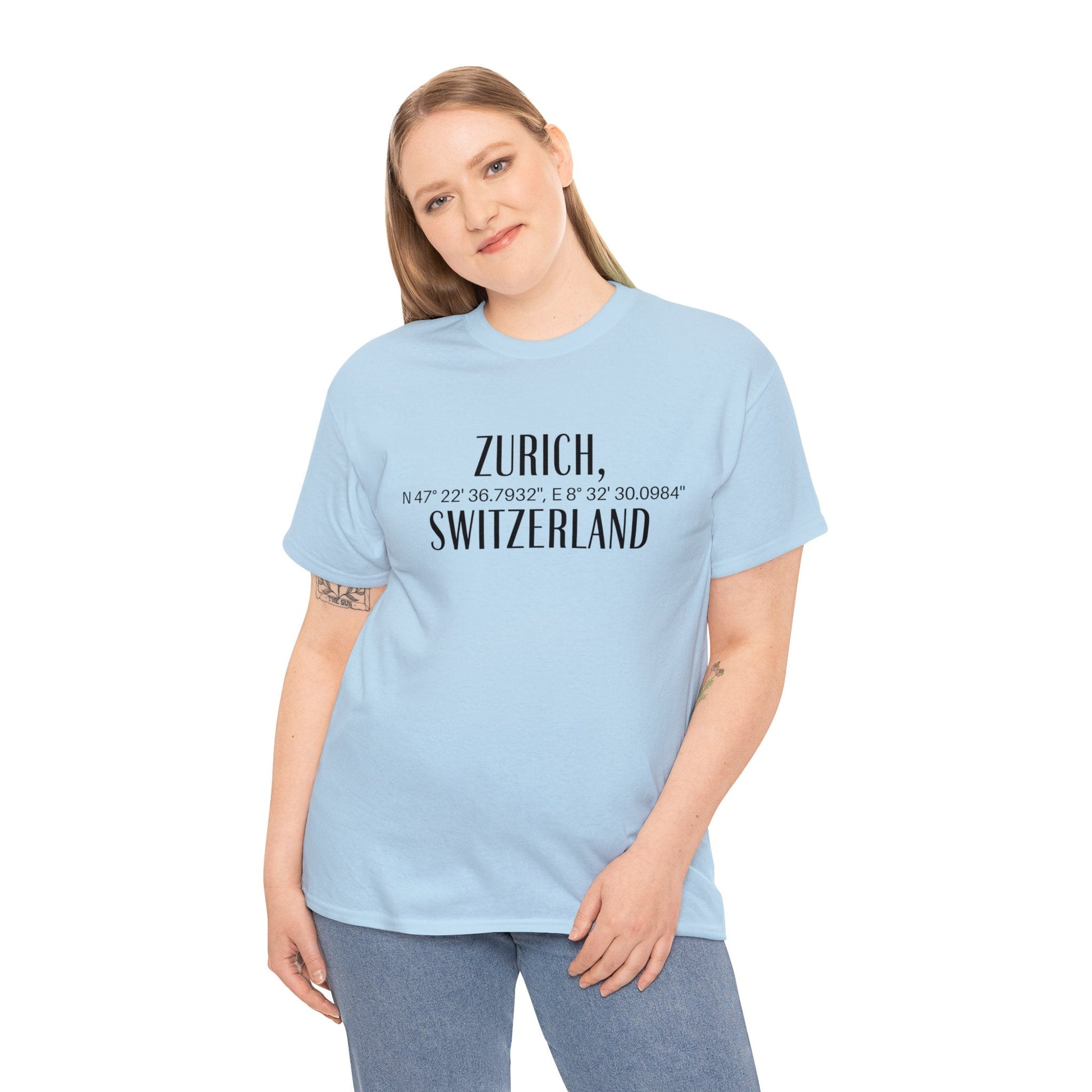 Zurich, Switzerland Coordinates T-Shirt, Modern Travel Tee Atlas Wanderlust