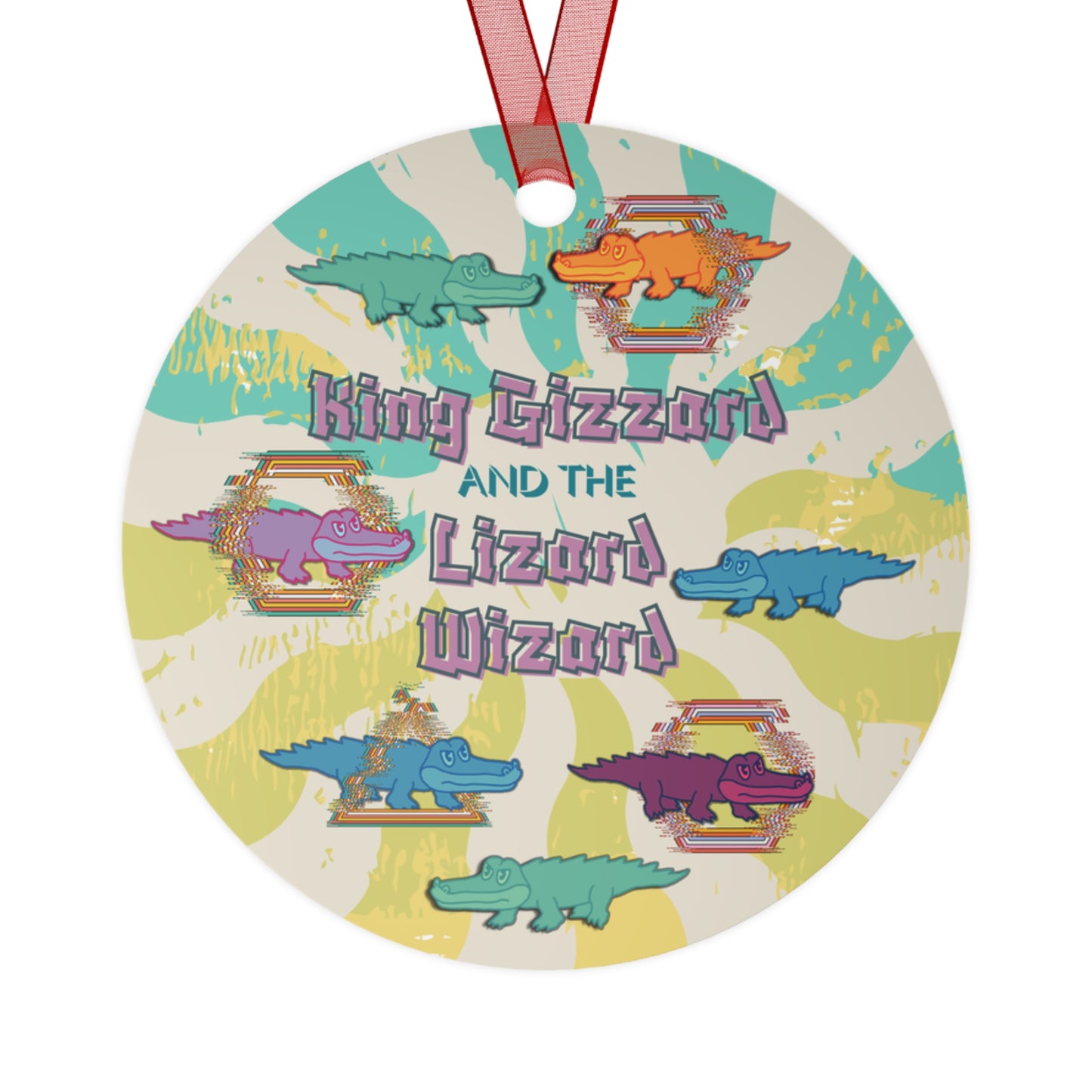 King Gizzard and the Lizard Wizard ornament featuring trippy psychedelic alligator artwork inspired by the band’s iconic style