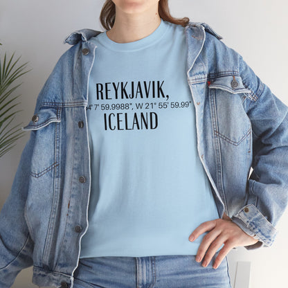 Reykjavik Iceland Coordinates T-Shirt, Modern Travel Tee Atlas Wanderlust