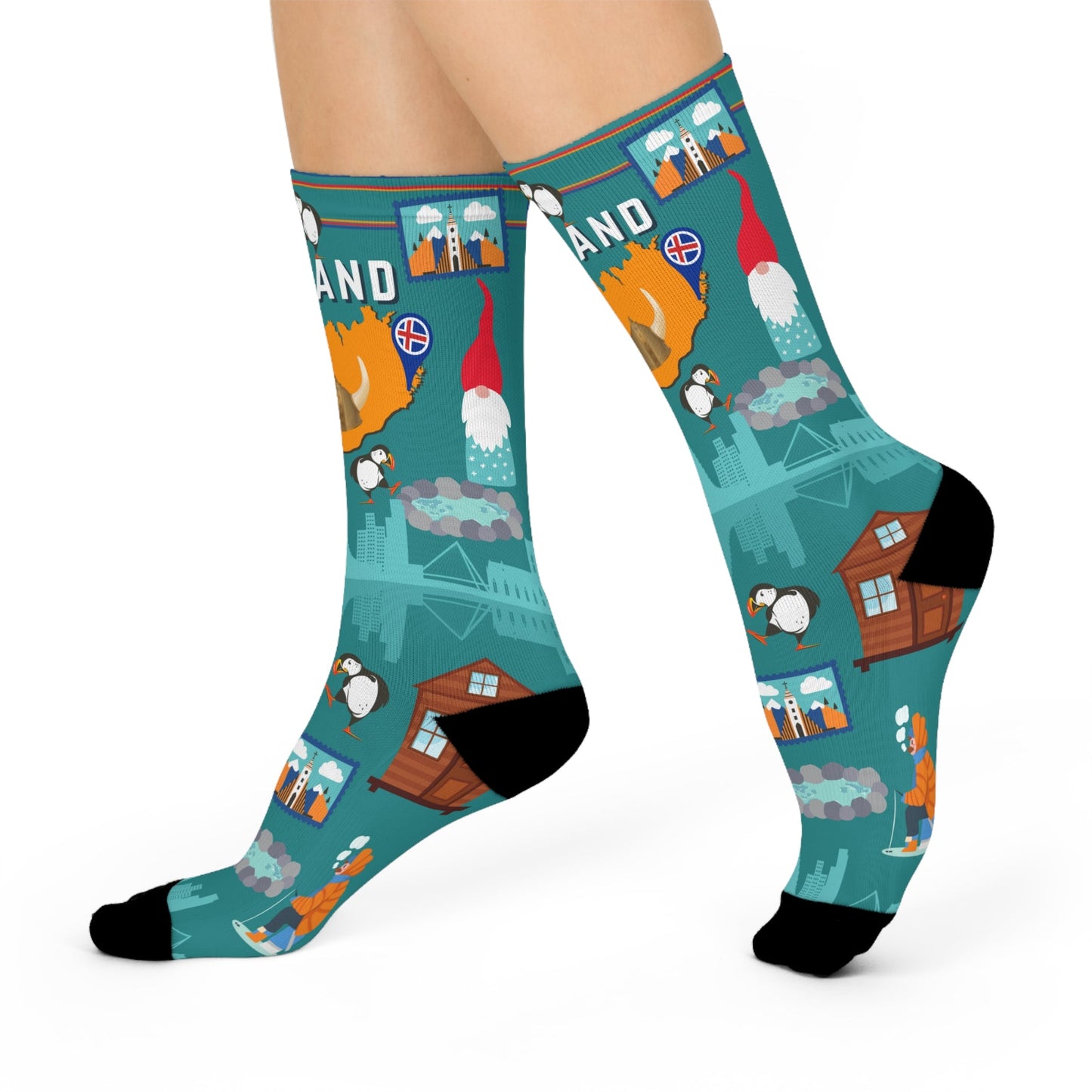 Iceland Crew Socks Puffins Unisex Adult Stretchy Mid Calf Original Atlas Wanderlust
