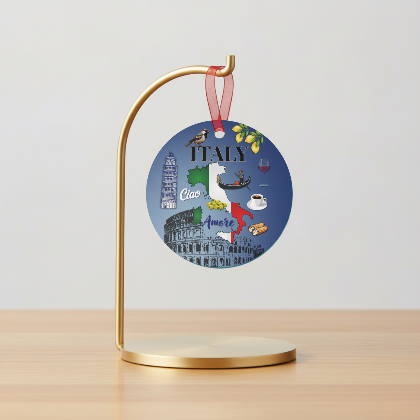 Italy Travel Ornament Souvenir, Italia Pisa Olives Wine Glossy Atlas Wanderlust